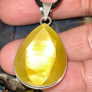 Yellow Cat’s Eye Quartz Pendant 1 1/2”
